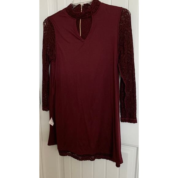 SKYE’S THE LIMIT BELOW THE KNEE TUNIC LACE DRESS, WOMENS, L, BURGANDY SLEEVELESS - Picture 3 of 11